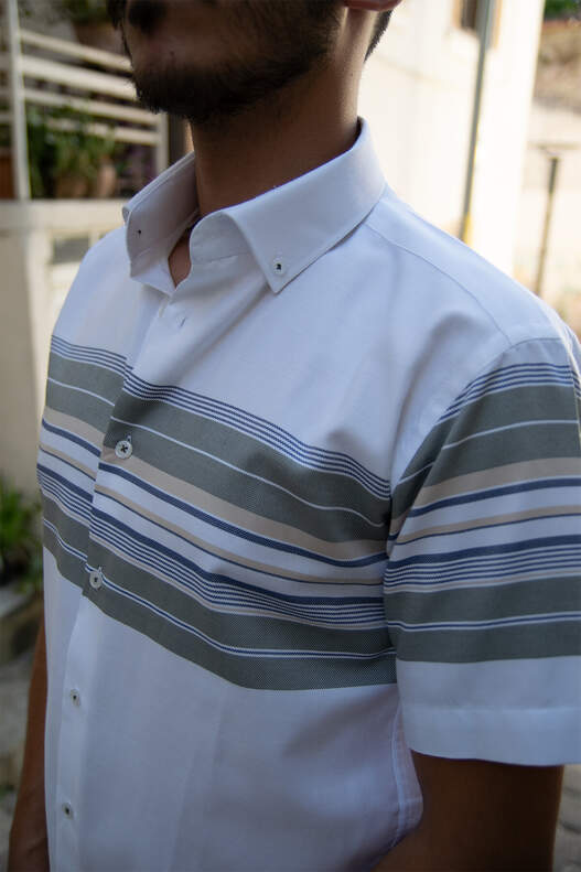 Green Panel Pattern Short Sleeve Shirt