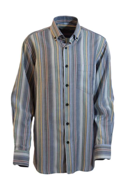 YILDIZ Navy Blue Blue Yellow Green Striped Long Sleeve Shirt