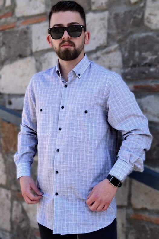 YILDIZ Blue White Plaid Seasonal Long Sleeve Shirt
