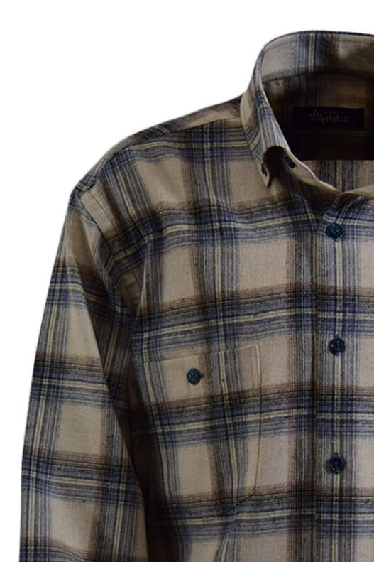Cream Blue Plaid Cotton Winter Shirt