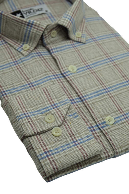 Cream Coloured Plaid Cotton Winter Shirt