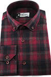 Red Navy Blue Checked Winter Cotton Shirt - 3