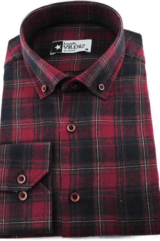 Red Navy Blue Checked Winter Cotton Shirt