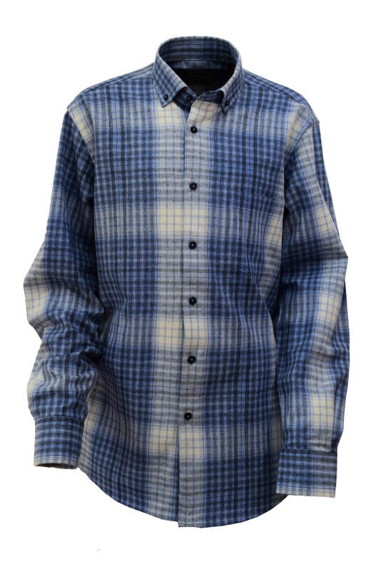 Blue Cream Plaid Cotton Winter Shirt