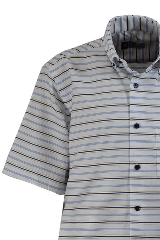 Blue Navy Blue Brown Stripes on White
