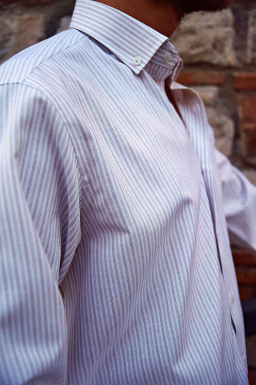 Yıldız Brown Colour Striped Long Sleeve Shirt