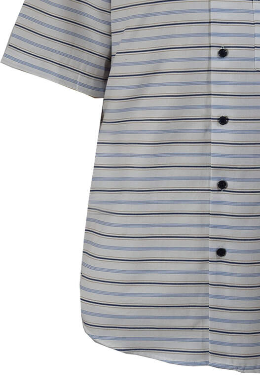 Blue Navy Blue Brown Stripes on White