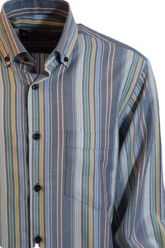 YILDIZ Navy Blue Blue Yellow Green Striped Long Sleeve Shirt