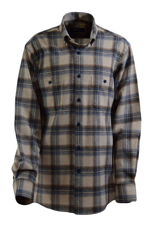 Cream Blue Plaid Cotton Winter Shirt