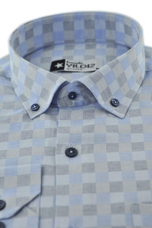 Blue Grey Checked Long Sleeve Shirt