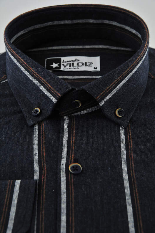 Dark Navy Blue Striped Winter Cotton Shirt