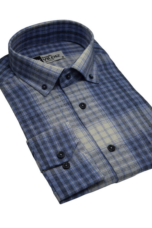 Blue Cream Plaid Cotton Winter Shirt