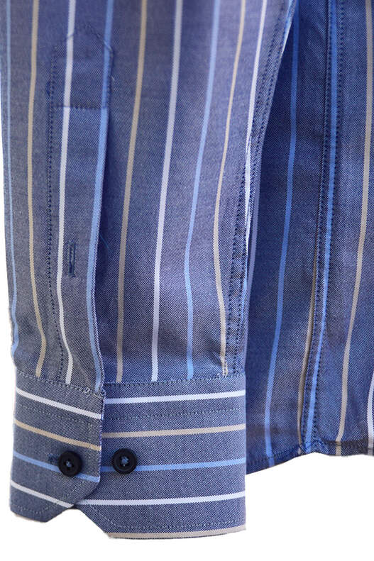 Light Blue Cream Yellow Striped Oxford on Blue