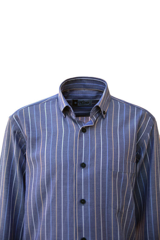 Light Blue Cream Yellow Striped Oxford on Blue