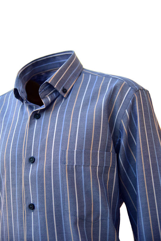 Light Blue Cream Yellow Striped Oxford on Blue