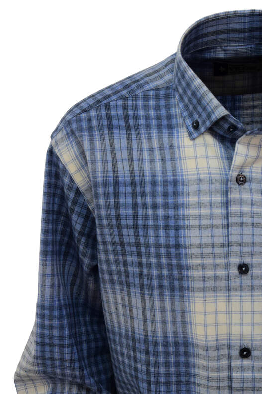 Blue Cream Plaid Cotton Winter Shirt