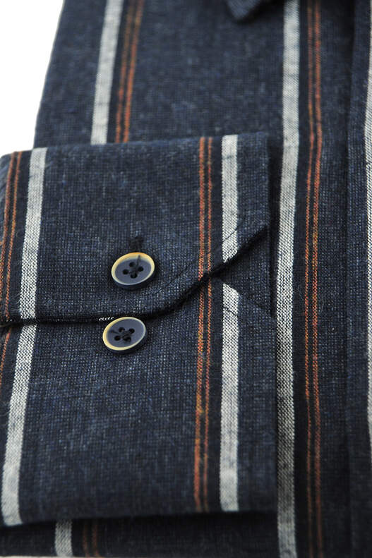 Dark Navy Blue Striped Winter Cotton Shirt