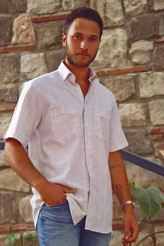Yıldız Pink-Cream Short Sleeve Men's Shirt